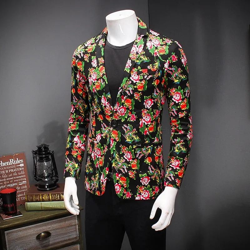 Whole Floral Pattern Casual Style Men Blazer