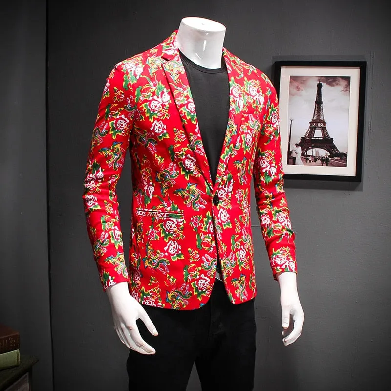 Whole Floral Pattern Casual Style Men Blazer