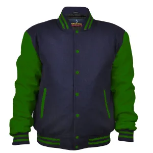 Woman Jacket Wool Leather Navy Blue/Green